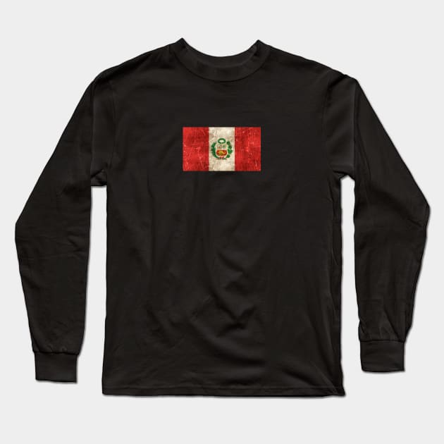 Vintage Aged and Scratched Peruvian Flag Long Sleeve T-Shirt by jeffbartels